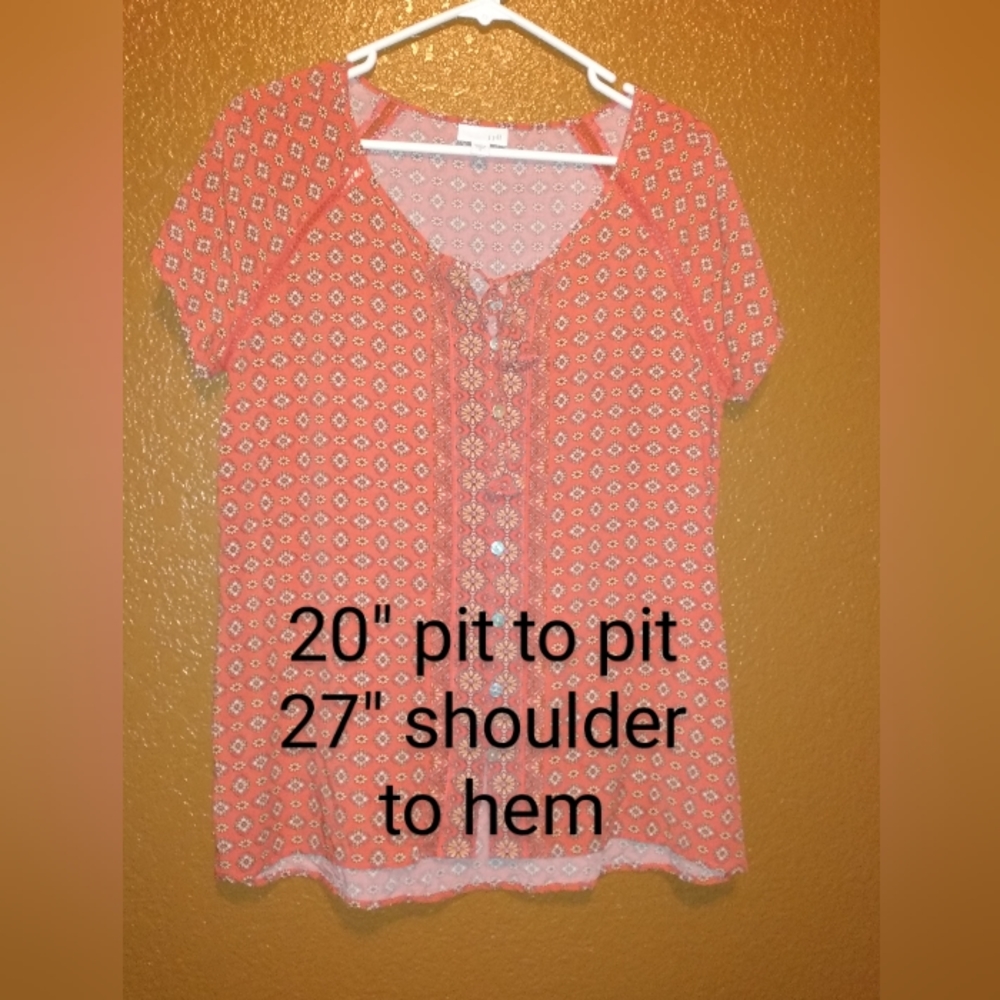 Cute women's short sleeve blouse orange with white flowers